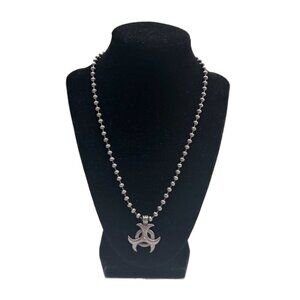 Fashion Jewelry Silver Biohazard Pendant Bead Chain Necklace